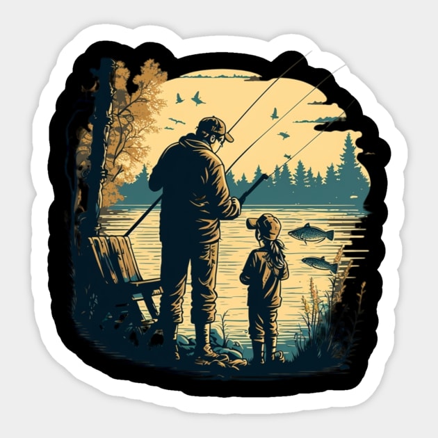 father with his daughter, Fishing Sticker by Art ucef